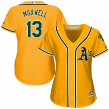 Women's Majestic Oakland Athletics #13 Bruce Maxwell Replica Gold Alternate 2 Cool Base MLB Jersey