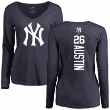 MLB Women's Nike New York Yankees #26 Tyler Austin Navy Blue Backer Long Sleeve T-Shirt