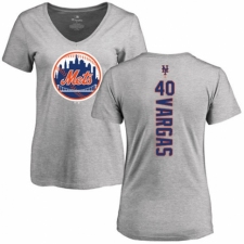 MLB Women's Nike New York Mets #40 Jason Vargas Ash Backer T-Shirt
