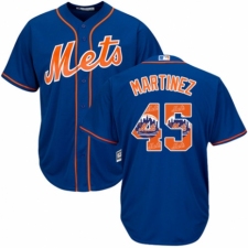 Men's Majestic New York Mets #45 Pedro Martinez Authentic Royal Blue Team Logo Fashion Cool Base MLB Jersey