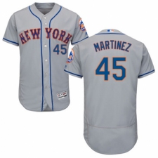 Men's Majestic New York Mets #45 Pedro Martinez Grey Road Flex Base Authentic Collection MLB Jersey