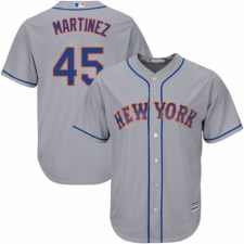 Men's Majestic New York Mets #45 Pedro Martinez Replica Grey Road Cool Base MLB Jersey