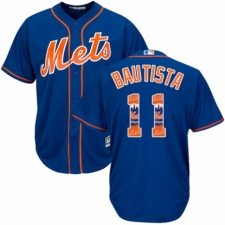 Men's Majestic New York Mets #11 Jose Bautista Authentic Royal Blue Team Logo Fashion Cool Base MLB Jersey