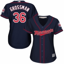 Women's Majestic Minnesota Twins #36 Robbie Grossman Authentic Navy Blue Alternate Road Cool Base MLB Jersey