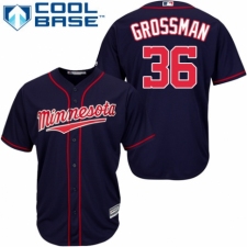 Youth Majestic Minnesota Twins #36 Robbie Grossman Authentic Navy Blue Alternate Road Cool Base MLB Jersey