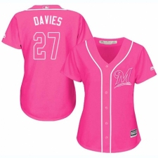 Women's Majestic Milwaukee Brewers #27 Zach Davies Authentic Pink Fashion Cool Base MLB Jersey