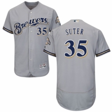 Men's Majestic Milwaukee Brewers #35 Brent Suter Grey Road Flex Base Authentic Collection MLB Jersey