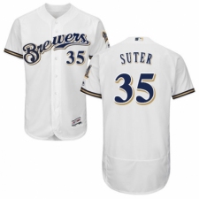 Men's Majestic Milwaukee Brewers #35 Brent Suter Navy Blue Alternate Flex Base Authentic Collection MLB Jersey