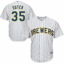 Men's Majestic Milwaukee Brewers #35 Brent Suter Replica White Home Cool Base MLB Jersey