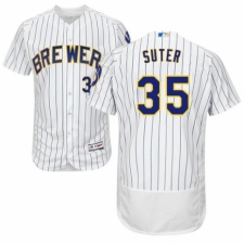 Men's Majestic Milwaukee Brewers #35 Brent Suter White Home Flex Base Authentic Collection MLB Jersey