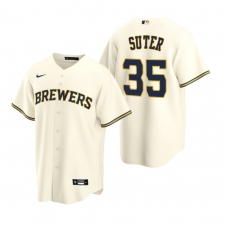 Men's Nike Milwaukee Brewers #35 Brent Suter Cream Home Stitched Baseball Jersey