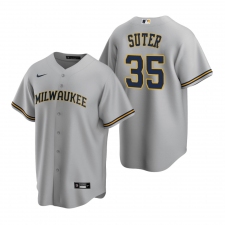 Men's Nike Milwaukee Brewers #35 Brent Suter Gray Road Stitched Baseball Jersey