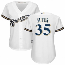 Women's Majestic Milwaukee Brewers #35 Brent Suter Authentic Navy Blue Alternate Cool Base MLB Jersey