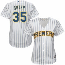 Women's Majestic Milwaukee Brewers #35 Brent Suter Authentic White Home Cool Base MLB Jersey