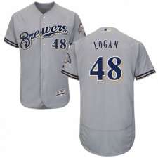Men's Majestic Milwaukee Brewers #48 Boone Logan Grey Road Flex Base Authentic Collection MLB Jersey
