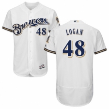 Men's Majestic Milwaukee Brewers #48 Boone Logan Navy Blue Alternate Flex Base Authentic Collection MLB Jersey