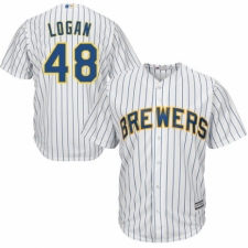 Men's Majestic Milwaukee Brewers #48 Boone Logan Replica White Home Cool Base MLB Jersey