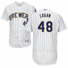 Men's Majestic Milwaukee Brewers #48 Boone Logan White Home Flex Base Authentic Collection MLB Jersey