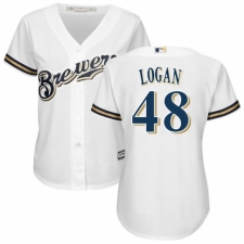 Women's Majestic Milwaukee Brewers #48 Boone Logan Authentic Navy Blue Alternate Cool Base MLB Jersey