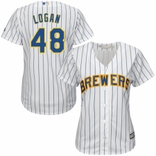 Women's Majestic Milwaukee Brewers #48 Boone Logan Authentic White Home Cool Base MLB Jersey