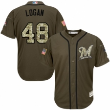 Youth Majestic Milwaukee Brewers #48 Boone Logan Authentic Green Salute to Service MLB Jersey