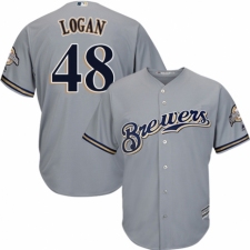 Youth Majestic Milwaukee Brewers #48 Boone Logan Authentic Grey Road Cool Base MLB Jersey