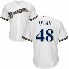 Youth Majestic Milwaukee Brewers #48 Boone Logan Authentic Navy Blue Alternate Cool Base MLB Jersey