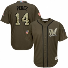 Men's Majestic Milwaukee Brewers #14 Hernan Perez Authentic Green Salute to Service MLB Jersey