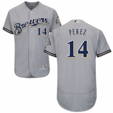 Men's Majestic Milwaukee Brewers #14 Hernan Perez Grey Road Flex Base Authentic Collection MLB Jersey