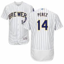 Men's Majestic Milwaukee Brewers #14 Hernan Perez White Home Flex Base Authentic Collection MLB Jersey