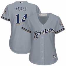 Women's Majestic Milwaukee Brewers #14 Hernan Perez Authentic Grey Road Cool Base MLB Jersey