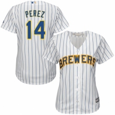 Women's Majestic Milwaukee Brewers #14 Hernan Perez Replica White Home Cool Base MLB Jersey