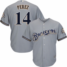 Youth Majestic Milwaukee Brewers #14 Hernan Perez Authentic Grey Road Cool Base MLB Jersey