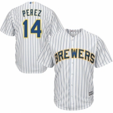 Youth Majestic Milwaukee Brewers #14 Hernan Perez Authentic White Home Cool Base MLB Jersey