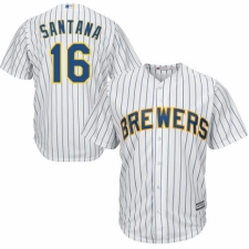 Youth Majestic Milwaukee Brewers #16 Domingo Santana Authentic White Home Cool Base MLB Jersey