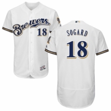 Men's Majestic Milwaukee Brewers #18 Eric Sogard Navy Blue Alternate Flex Base Authentic Collection MLB Jersey