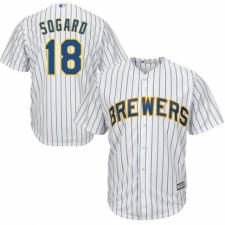 Men's Majestic Milwaukee Brewers #18 Eric Sogard Replica White Home Cool Base MLB Jersey