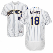 Men's Majestic Milwaukee Brewers #18 Eric Sogard White Home Flex Base Authentic Collection MLB Jersey