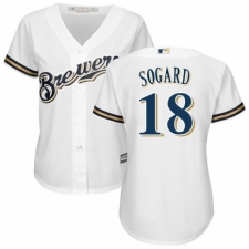 Women's Majestic Milwaukee Brewers #18 Eric Sogard Authentic Navy Blue Alternate Cool Base MLB Jersey