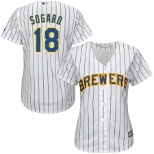 Women's Majestic Milwaukee Brewers #18 Eric Sogard Authentic White Home Cool Base MLB Jersey