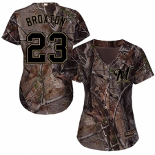 Women's Majestic Milwaukee Brewers #23 Keon Broxton Authentic Camo Realtree Collection Flex Base MLB Jersey