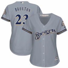 Women's Majestic Milwaukee Brewers #23 Keon Broxton Authentic Grey Road Cool Base MLB Jersey