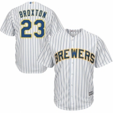 Youth Majestic Milwaukee Brewers #23 Keon Broxton Authentic White Home Cool Base MLB Jersey