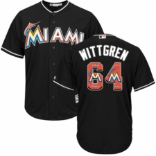 Men's Majestic Miami Marlins #64 Nick Wittgren Authentic Black Team Logo Fashion Cool Base MLB Jersey
