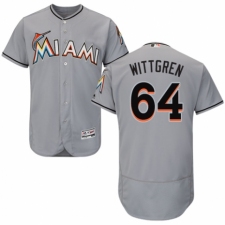 Men's Majestic Miami Marlins #64 Nick Wittgren Grey Road Flex Base Authentic Collection MLB Jersey