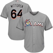 Men's Majestic Miami Marlins #64 Nick Wittgren Replica Grey Road Cool Base MLB Jersey