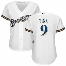 Women's Majestic Milwaukee Brewers #9 Manny Pina Authentic Navy Blue Alternate Cool Base MLB Jersey