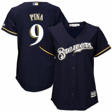Women's Majestic Milwaukee Brewers #9 Manny Pina Authentic White Alternate Cool Base MLB Jersey