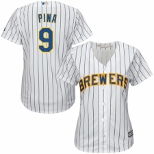 Women's Majestic Milwaukee Brewers #9 Manny Pina Authentic White Home Cool Base MLB Jersey