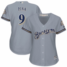 Women's Majestic Milwaukee Brewers #9 Manny Pina Replica Grey Road Cool Base MLB Jersey